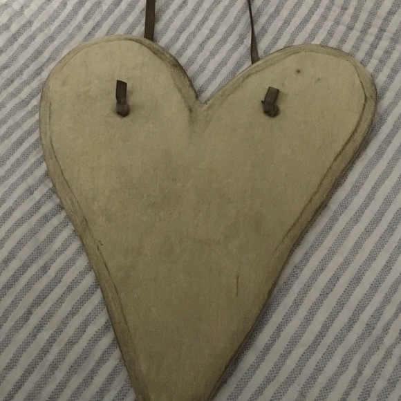 Distressed Painted Wooden Heart with Leather hanger—9 inches long - Picture 2 of 12